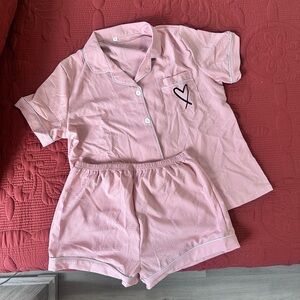 Pink Pajama Set with Heart Detail